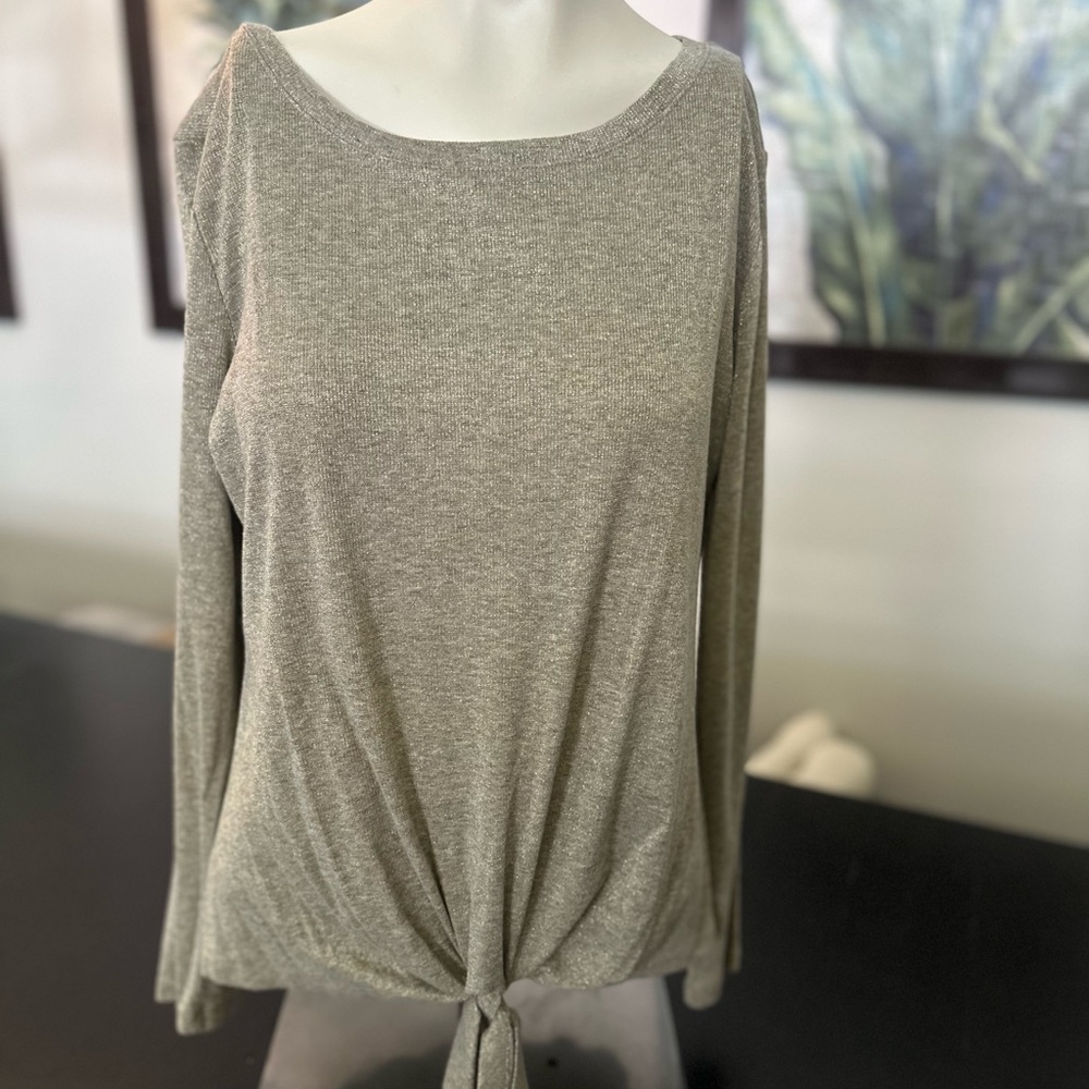 INC International Concepts Metallic Gold Rayon Long Sleeve Shirt